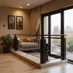 a very big nice looking room with some glass