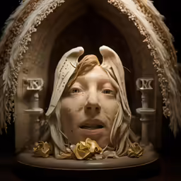 a face that has flowers in its mouth