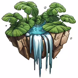 an island with some water falling from it