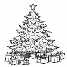 a drawing of a christmas tree with gifts