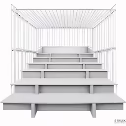 a staircase with four steps and an overhead area for seating