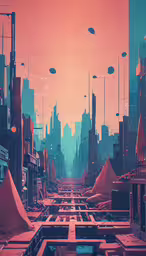 the futuristic city has red buildings in it,the image shows a futuristic city in red, orange, and blue