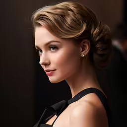 a woman is posing for a picture wearing a black dress