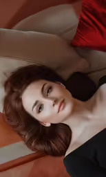 the woman is lying on the floor posing for a picture