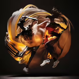 a digital photo of two performers jumping in the air