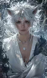 a woman wearing a costume and a wolf mask in the forest