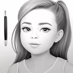 a drawing of a girl with a pen sticking out of her hair