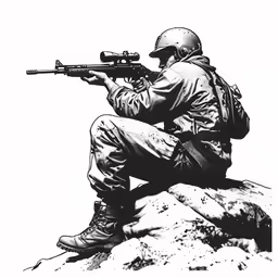 a soldier sits on a hill looking into the distance