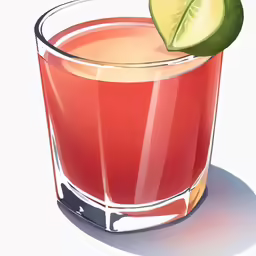 a cocktail in a glass with a slice of lime