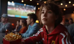 the young woman is watching a game with her friends