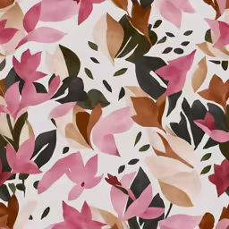 a red and pink painting of flowers and leaves