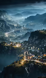 a night scene with an incredible view of the mountain town